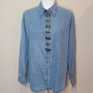 VINTAGE  STREETS AHEAD DENIM SNAP  SHIRT  SZ S